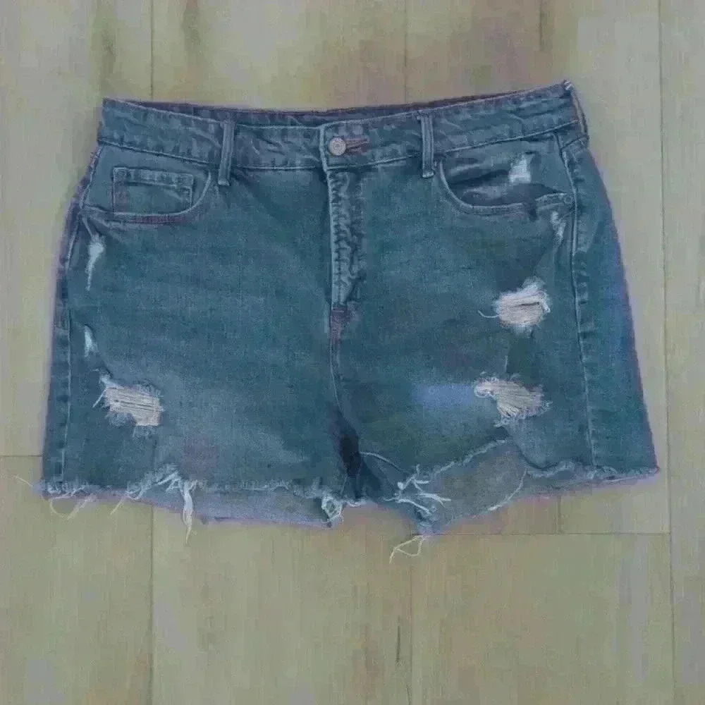 OLD NAVY | Women's Medium Wash High Rise Ripped Hem Jean Shorts